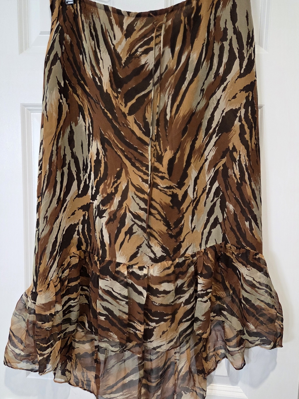 Ile NY Brown Animal Print Ruffle Hem Midi Skirt BOGO FREE
